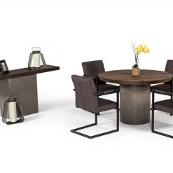 VIG Modrest Renzo Modern Round Oak & Concrete Dining Table