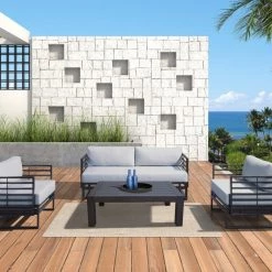 VIG Renava Wharf Outdoor Grey & Black Sofa Set