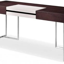 VIG Modrest Ezra Modern Brown Oak And Grey Office Desk W/ Side Cabinet