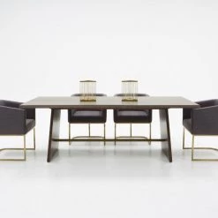 VIG Modrest Selena Modern Acacia & Brass Dining Table
