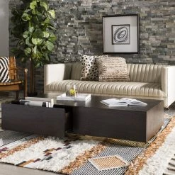 Safavieh Carmina Channeled Leather Sofa Living Room