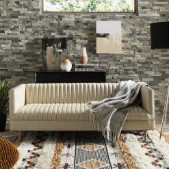 Safavieh Carmina Channeled Leather Sofa Living Room