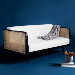 Safavieh Helena Rattan Daybed Black Living Room