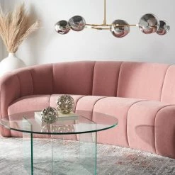 Safavieh Living Room Alliya Channel Tufted Curved Sofa By Hollywood Glam