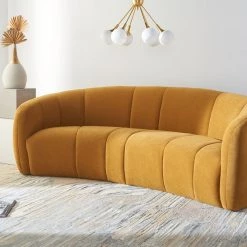 Safavieh Living Room Alliya Channel Tufted Curved Sofa By Hollywood Glam