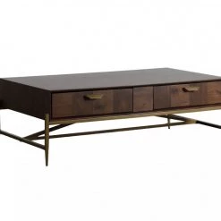 VIG Modrest Shane - Modern Acacia & Brass Coffee Table