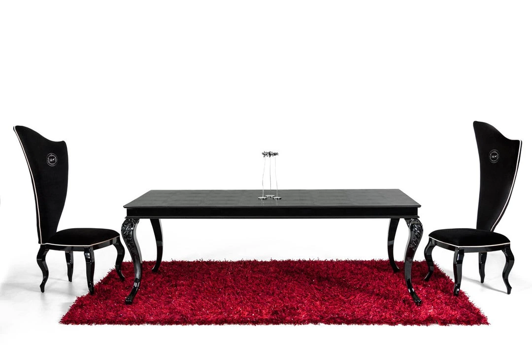 VIG A&X Sovereign Transitional Black Crocodile Dining Table W/ Black Gloss Legs Dining Room