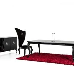 VIG A&X Sovereign Transitional Black Crocodile Dining Table W/ Black Gloss Legs Dining Room