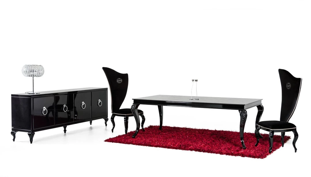 VIG A&X Sovereign Transitional Black Crocodile Dining Table W/ Black Gloss Legs Dining Room