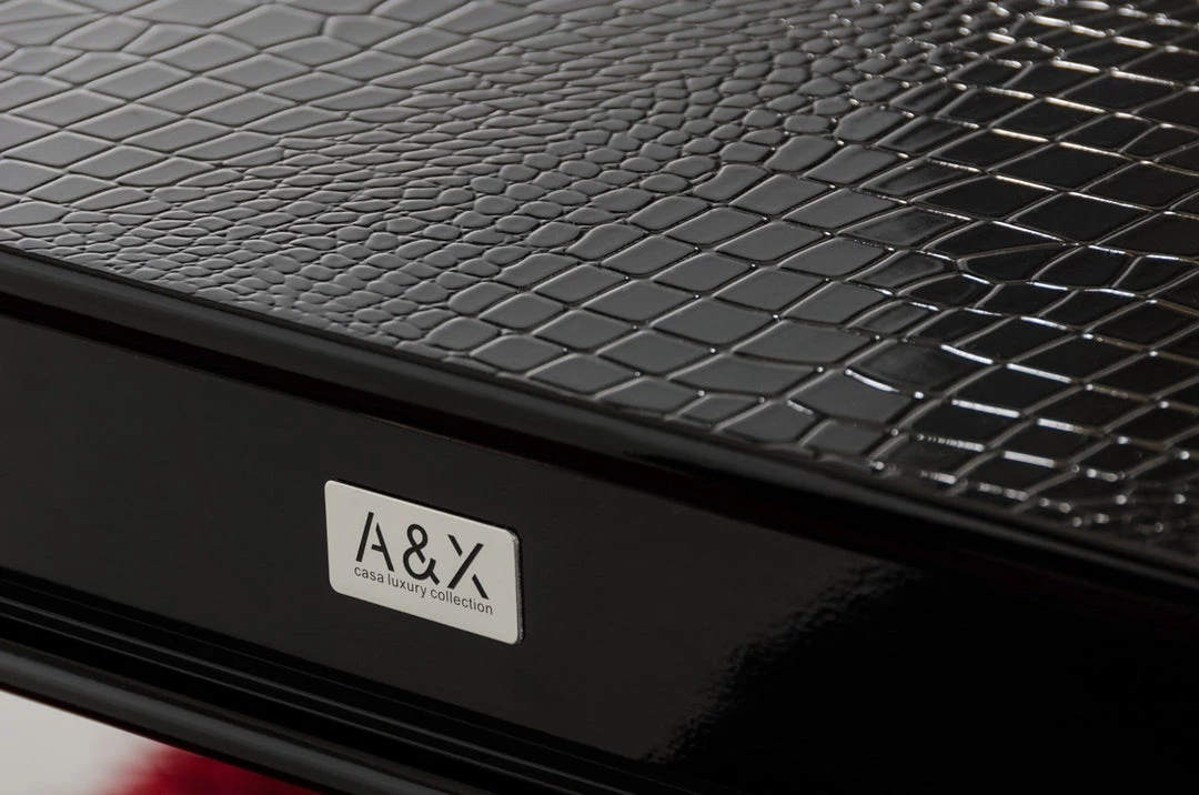 VIG A&X Sovereign Transitional Black Crocodile Dining Table W/ Black Gloss Legs Dining Room