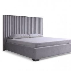 VIG Modrest Splendor - Silver + Grey Linen Upholstered King Platform Bed Beds & Headboards