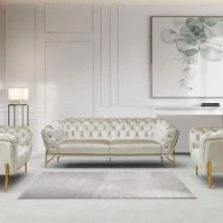 VIG Living Room Divani Casa Stella - Transitional Beige Velvet Sofa Set
