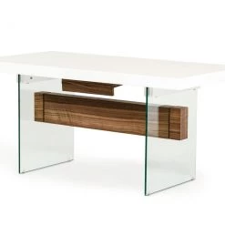 VIG Dining Room Modrest Sven Contemporary White & Walnut Floating Extendable Dining Table By Hollywood Glam