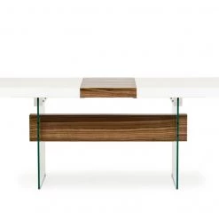 VIG Dining Room Modrest Sven Contemporary White & Walnut Floating Extendable Dining Table By Hollywood Glam