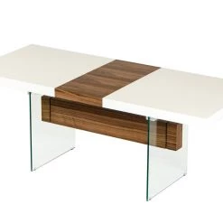 VIG Dining Room Modrest Sven Contemporary White & Walnut Floating Extendable Dining Table By Hollywood Glam