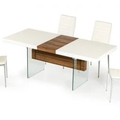 VIG Dining Room Modrest Sven Contemporary White & Walnut Floating Extendable Dining Table By Hollywood Glam