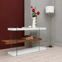 VIG Office Modrest Sven Contemporary White & Walnut Desk & Shelves