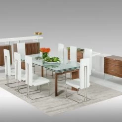 VIG Dining Room Modrest Sven Contemporary White & Walnut Floating Extendable Dining Table By Hollywood Glam