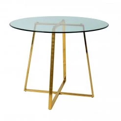 VIG Modrest Swain - Modern Clear Glass & Gold Round Dining Table