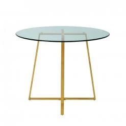 VIG Modrest Swain - Modern Clear Glass & Gold Round Dining Table