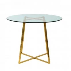 VIG Modrest Swain - Modern Clear Glass & Gold Round Dining Table