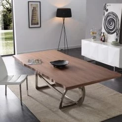 VIG Dining Room Modrest Addy Modern Walnut & Stainless Steel Dining Table
