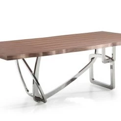VIG Dining Room Modrest Addy Modern Walnut & Stainless Steel Dining Table