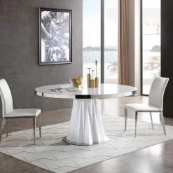 VIG Dining Room Modrest Cabaret Modern White Round Dining Table