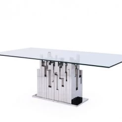 VIG Modrest Edwin Modern Glass & Stainless Steel Dining Table Dining Room