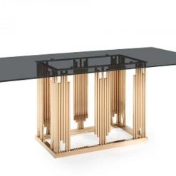 VIG Dining Room Modrest Token Modern Smoked Grey Glass & Rosegold Dining Table