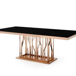 VIG Modrest Marston Modern Black Glass & Rosegold Dining Table