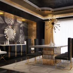 VIG Modrest Kingsley Modern Marble & Rosegold Dining Table By Hollywood Glam