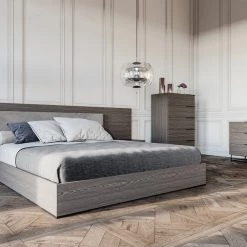 VIG Beds & Headboards Nova Domus Enzo Italian Modern Grey Oak & Fabric Bedroom Set