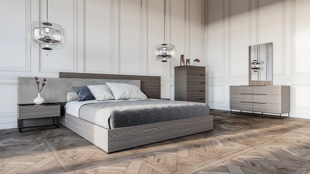 VIG Beds & Headboards Nova Domus Enzo Italian Modern Grey Oak & Fabric Bedroom Set