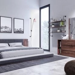 VIG Nova Domus Jagger Modern Dark Grey & Walnut Bed Beds & Headboards