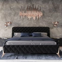VIG Modrest Legend - Modern Black Velvet & Rosegold Bed