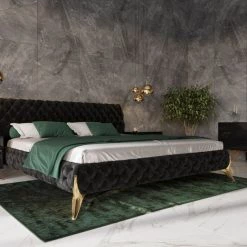 VIG Modrest Legend Modern Black Velvet & Gold Bed Bedroom