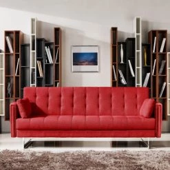 VIG Living Room Divani Casa Tejon Modern Red Fabric Sofa Bed
