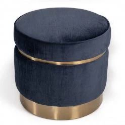 VIG Divani Casa Tenaya Modern Blue Velvet & Gold Ottoman