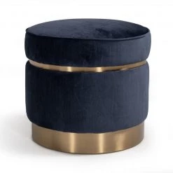 VIG Divani Casa Tenaya Modern Blue Velvet & Gold Ottoman