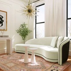 TOV Carla Cream And Black Velvet Sofa Living Room
