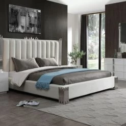VIG Modrest Token - Modern White & Stainless Steel Bed Beds & Headboards