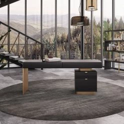 VIG Modrest Trahan - Modern Grey Elm & Gold Office Desk