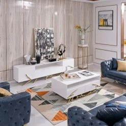 VIG Living Room Modrest Legend Modern White & Gold TV Stand
