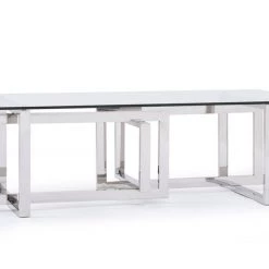 VIG Modrest Valiant Modern Glass & Stainless Steel Coffee Table By Hollywood Glam