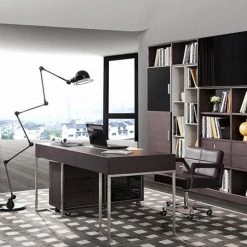 VIG Modrest Ezra Modern Brown Oak And Grey Office Desk W/ Side Cabinet