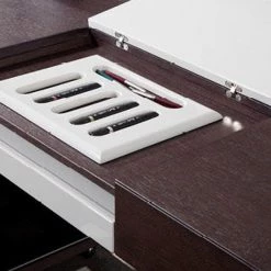 VIG Modrest Ezra Modern Brown Oak And Grey Office Desk W/ Side Cabinet