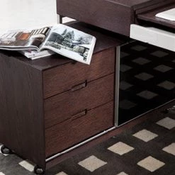 VIG Modrest Ezra Modern Brown Oak And Grey Office Desk W/ Side Cabinet