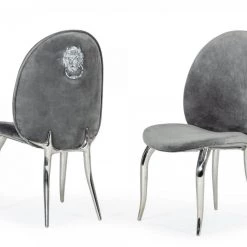 VIG Modrest Vince - Modern Grey Velvet Dining Chair Set Of 2 Dining Room