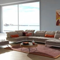 VIG Living Room David Ferrari West End - Italian Beige Fabric + White Leather Modular Sectional Sofa
